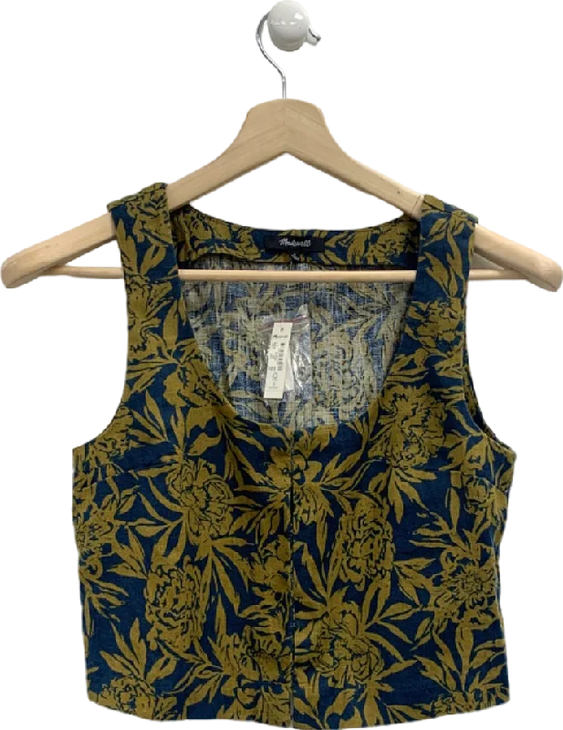 Special Discount Madewell Blue/Yellow Floral Cropped Vest Top UK XS