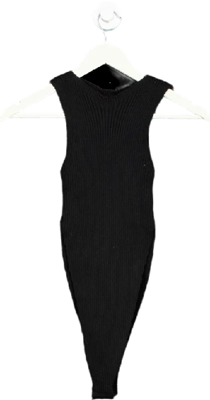 Incredible Offers MissyEmpire Black Ribbed Bodysuit with Separate Sleeves UK 14