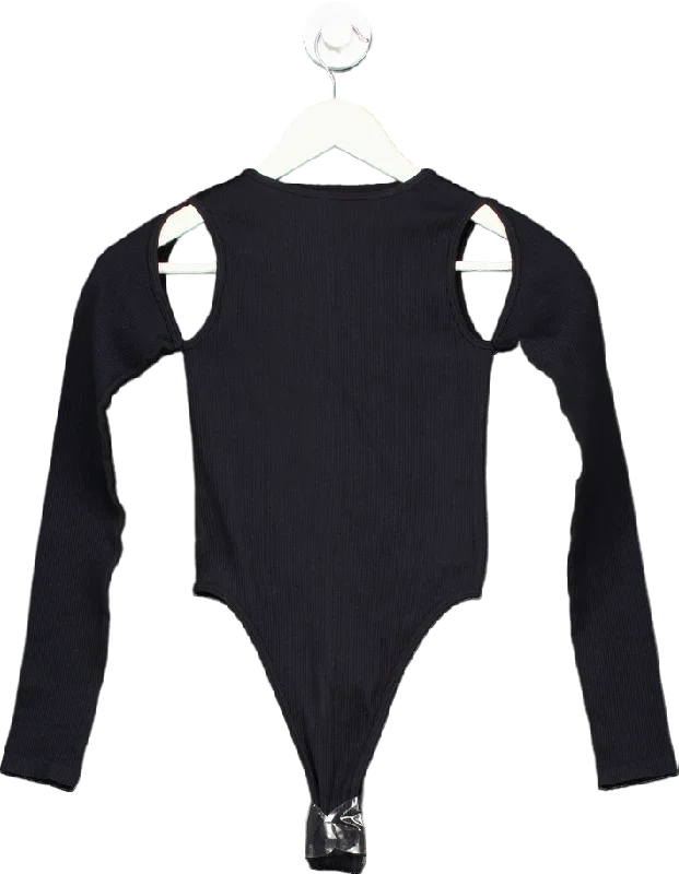 Must-Have Deals PrettyLittleThing Black Rib Cut Out Long Sleeve Bodysuit XS