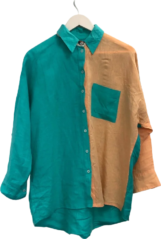 Clearance Items Suits Me Green/Orange Colourblock Linen Sunglasses print Shirt UK XS