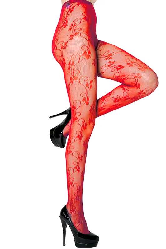 Act Fast 3 Leaf Clovers and Curlicue Vines Fishnet Tights