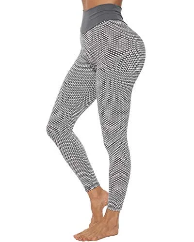 Lowest Price AIMILIA Textured Anti Cellulite Leggings for Women High Waisted Yoga Pants Workout Tummy Control Sport Tights - Y-tight-Grey