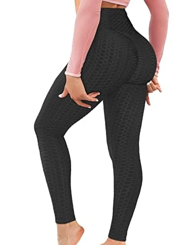 Fantastic Offers AIMILIA Textured Anti Cellulite Leggings for Women High Waisted Yoga Pants Workout Tummy Control Sport Tights Black