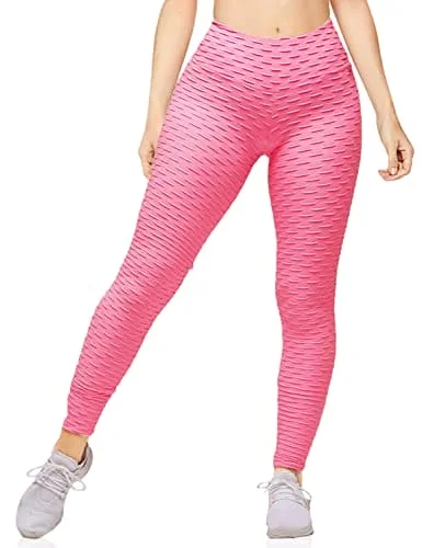Deal Dash AIMILIA Butt Lifting Anti Cellulite Leggings for Women High Waisted Yoga Pants Workout Tummy Control Sport Tights Pink