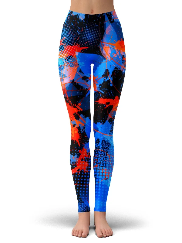 Super Bargain Blue and Orange Paint Splatter Leggings