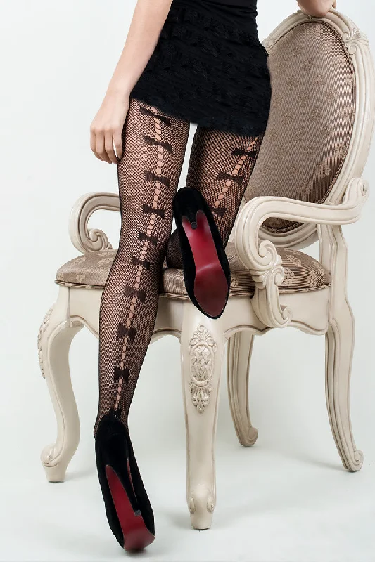 Hurry In Bow Tie Backseam Fishnet Tights