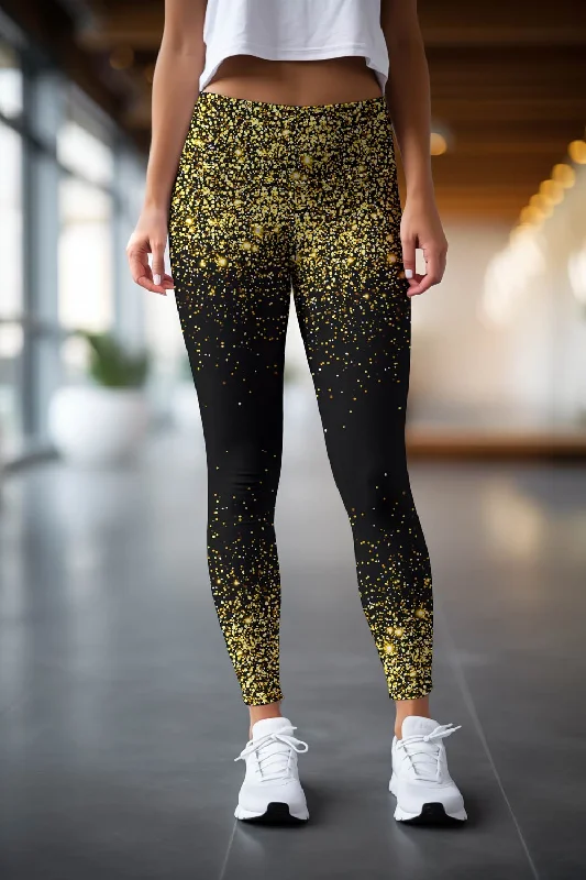 Instant Discount Chichi Lucy Black & Gold Glitter Print Leggings Yoga Pants - Women