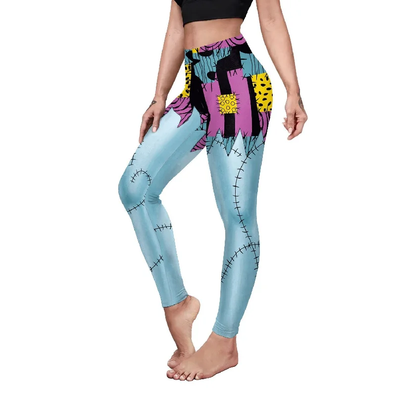 Quick Sale Christmas Horror Night Leggings with Sally Halloween Print - Digital Hip Shaping Pants