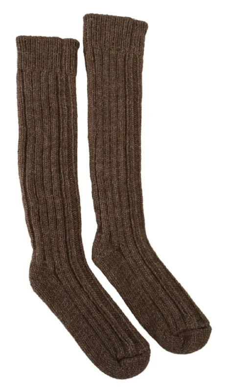 Weekend Deal Dolce & Gabbana Chic Brown Wool Blend Over-Calf Socks