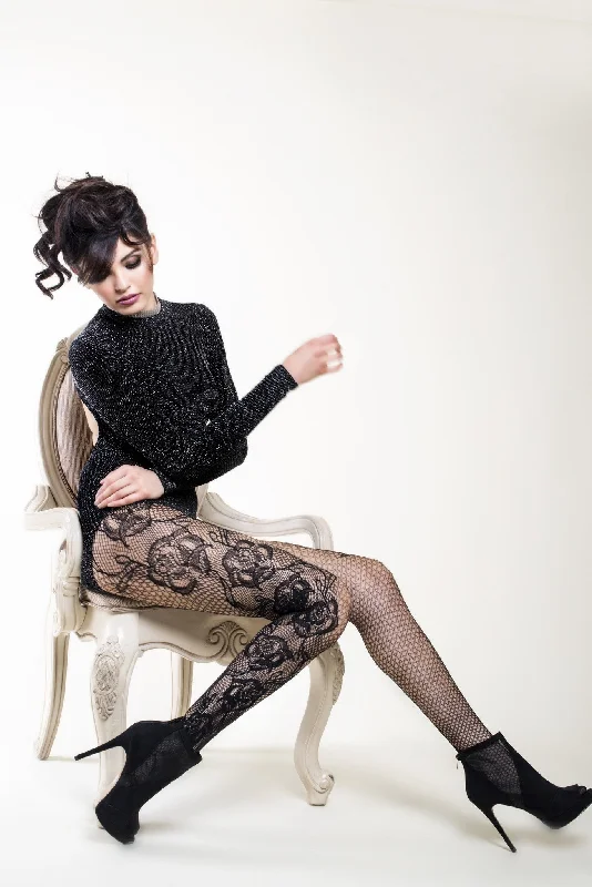 Final Clearance Etched Side Roses Lady's Fishnet Tights