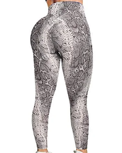 Price Drop Alert FITTOO Women's High Waist Textured Yoga Pants Tummy Control Scrunched Booty Leggings Workout Running Butt Lift Bubble Textured Tights Snake Printed