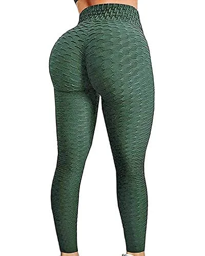 Price Fest FITTOO Women's High Waist Textured Yoga Pants Tummy Control Scrunched Booty Leggings Workout Running Butt Lift Textured Tights Peach Butt Emerald