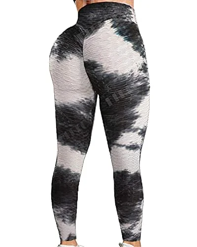 Price Break FITTOO Women's High Waisted Textured Honeycomb Ruched Butt Scrunched Booty Leggings Workout Running Lift Textured Tights Dyed Black