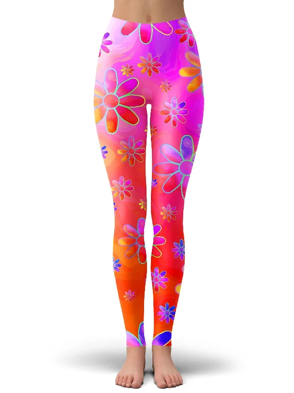 Massive Deals Hippie Trippy Flowers Leggings
