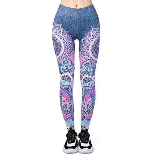 Limited Edition Jeans Printed Seamless Workout Leggings - Women’s Blue Mandala Printed Yoga Leggings, Tummy Control Running Pants (Blue Jeans, One Size) Limited Edition Jeans Printed Seamless Workout Leggings - Women’s Blue Mandala Printed Yoga Leggings, Tummy Control Running Pants (Blue Jeans, One Size)