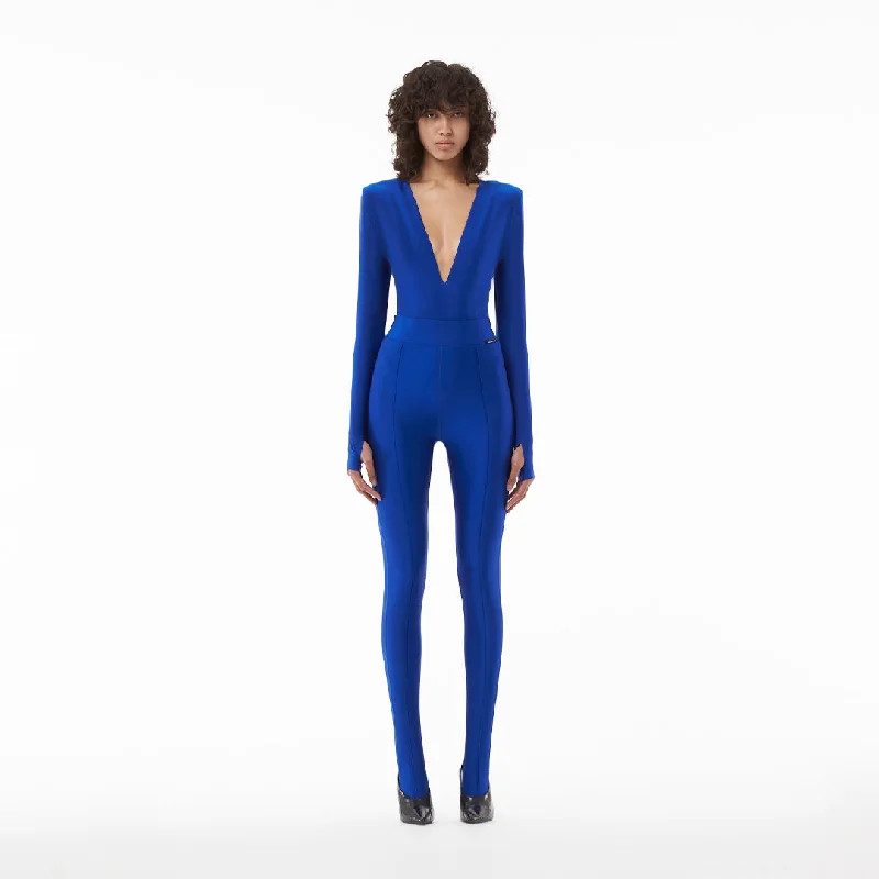 Members Only LACE LEGGINGS & V-NECK BODY IN ELECTRIC BLUE SHINY JERSEY