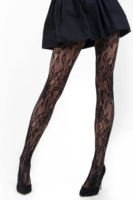 Friends and Family Sale Lady's Black Blossom Floral Tights