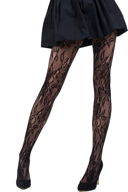 Customer Appreciation Sale Plus Size Lady's Black Blossom Floral Tights