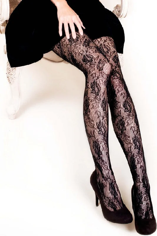 Epic Deals Lady's Roses In Full Bloom Fishnet Tights