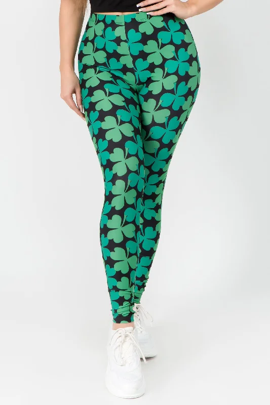 Act Now Lucky 4-Leaf Clover Printed Leggings