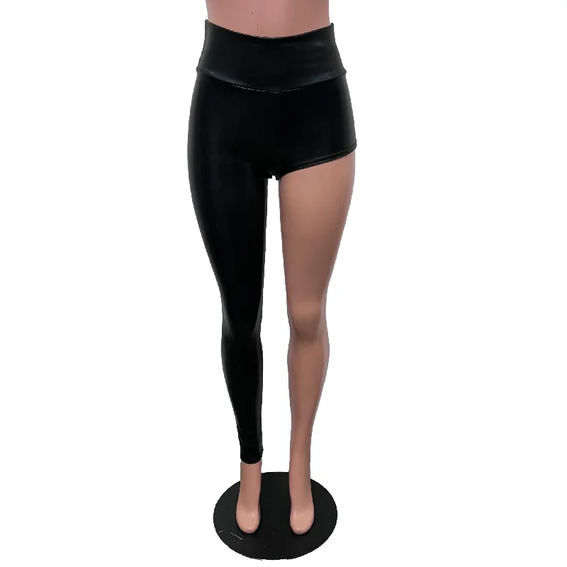 TIME-Limited Offer Metallic Black Faux Leather One-Leg Leggings Pants