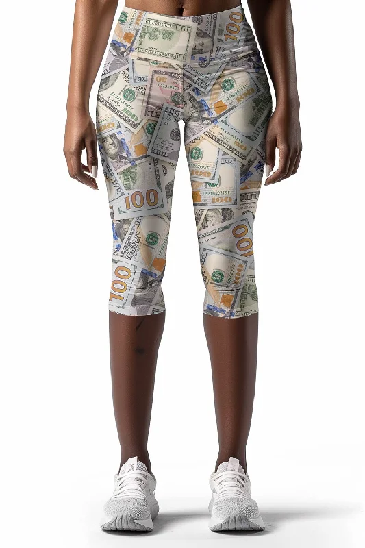 Super Sale Money Maker Ellie Grey Dollar Printed Gym Yoga Capri Leggings - Women