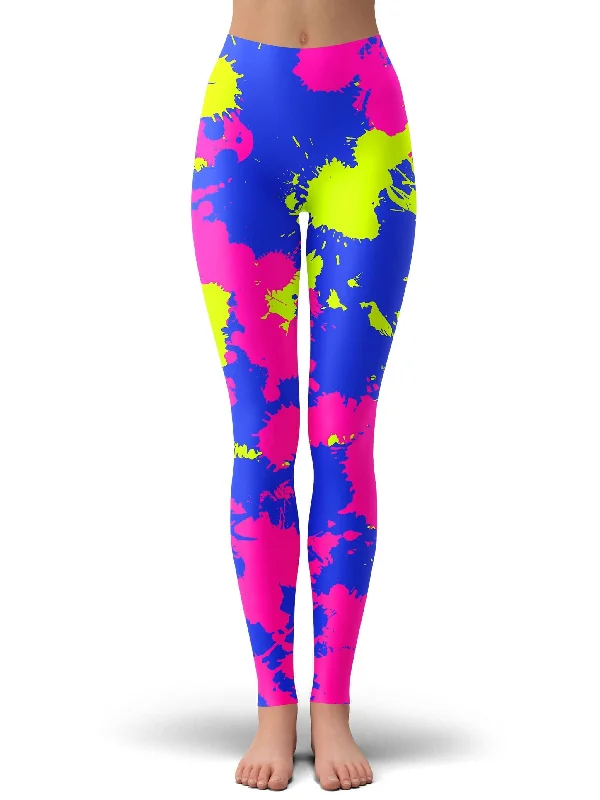 Discount Extravaganza Neon Pink Purple Paint Splatter Leggings