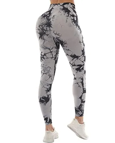 Final Markdown NORMOV Butt Lifting Workout Leggings for Women,Seamless High Waist Gym Yoga Pants Tie Dye Black