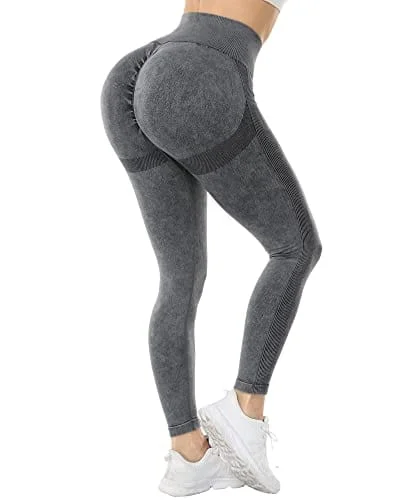 Hurry In NORMOV Butt Lifting Workout Leggings for Women,Seamless High Waist Gym Yoga Pants Wash Black