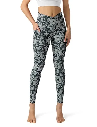 Members Only ODODOS Women's Cross Waist Yoga Leggings with Pockets, No See-Through Workout Running Pants-Inseam 28", Floral Charcoal, Small Members Only ODODOS Women's Cross Waist Yoga Leggings with Pockets, No See-Through Workout Running Pants-Inseam 28", Floral Charcoal, Small