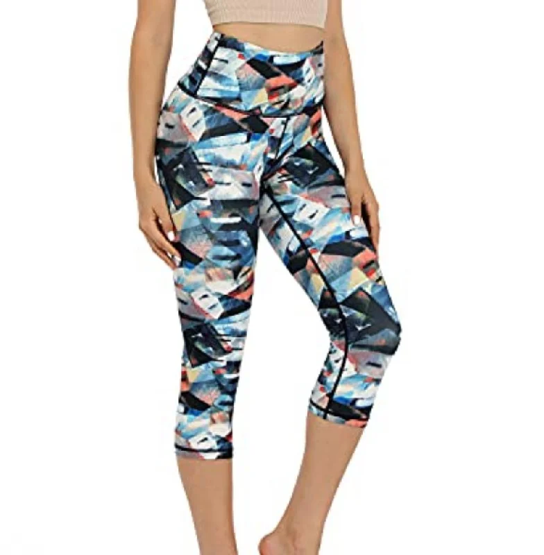 Exclusive Savings ODODOS Women's Mid Waist Printed Yoga Capris, Tummy Control Yoga Leggings, Non See-Through 4 Way Stretch Workout Running Capris, FineArt, Large