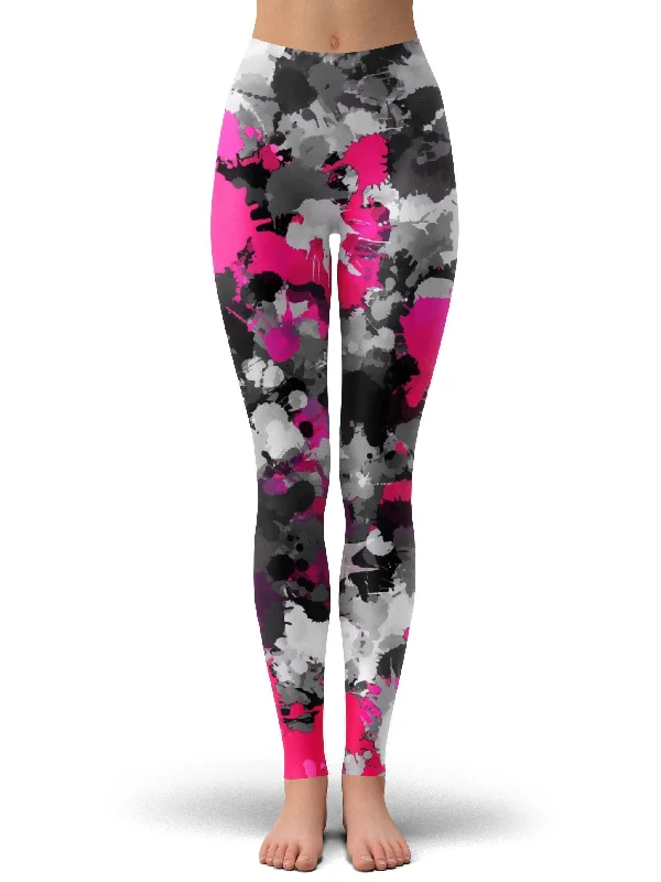 Deal Explosion Pink and Grey Paint Splatter Leggings