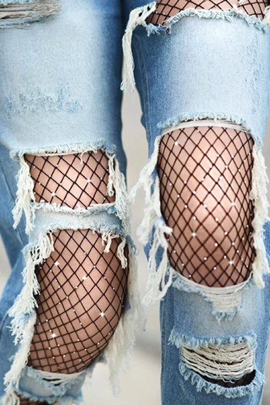 Buy Now Plus Shine Bright Scattered Rhinestone Fishnet Tights