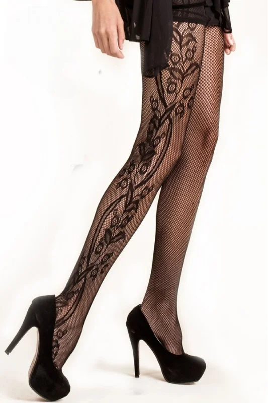 Bargain Blast Plus Side Whimsical Floral Inset Fishnet Tights
