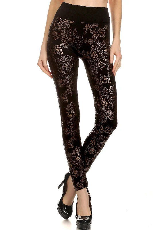 Savings Bonanza Rose Gold Etched Fleece Lined Legging
