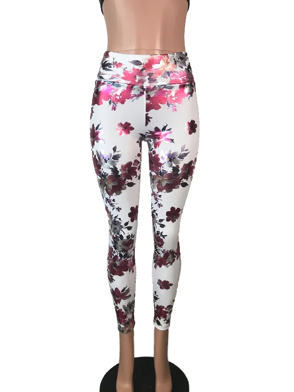Blowout Deals SALE - SMALL ONLY - Floral Metallic High-Waisted Leggings Pants