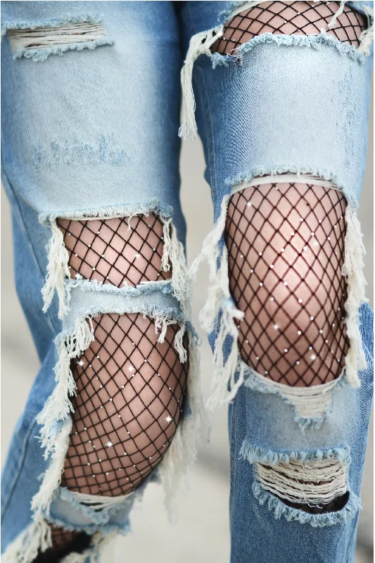 Warehouse Sale Shine Bright Scattered Rhinestone Fishnet Tights