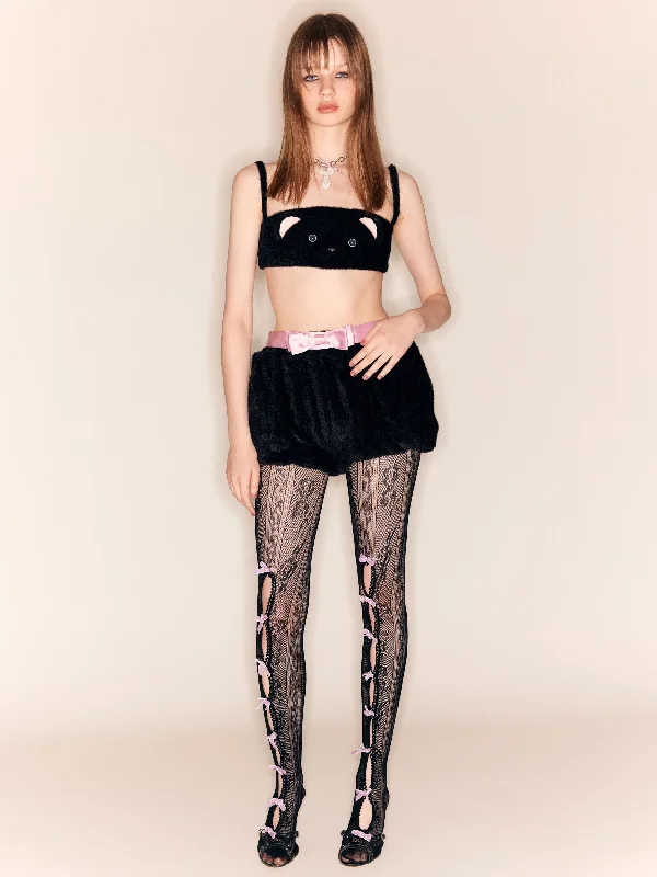Stock Clearance Purple Bowknot Black Fishnet Stockings