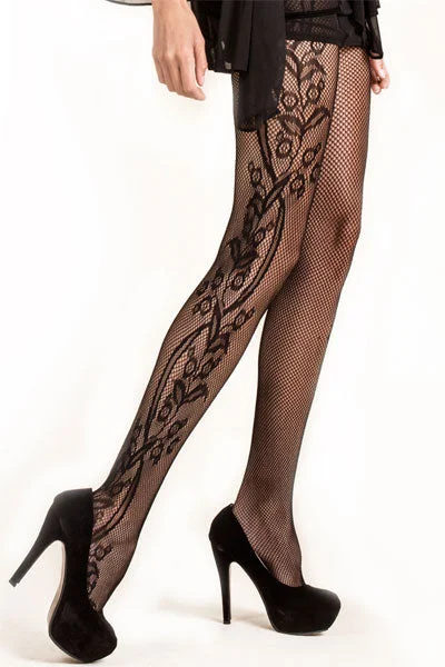 Low Prices Side Whimsical Floral Inset Fishnet Tights