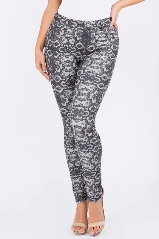 Deal of the Day Snake Print 5-Pocket Jeggings with Belt Loops