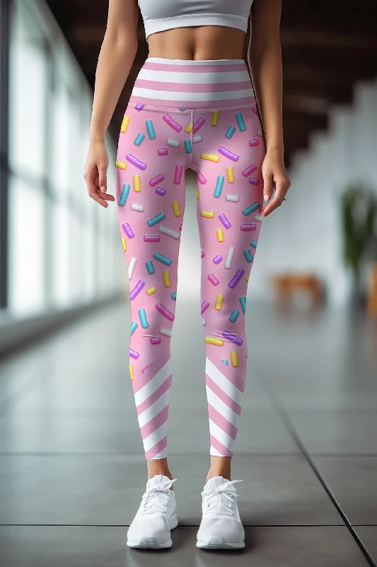 Clearance Event Sugar Baby Lucy Pink Candy Print Bright Leggings Yoga Pants - Women