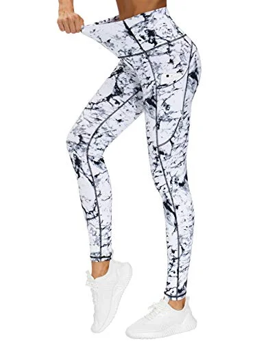 Unbeatable Prices THE GYM PEOPLE Thick High Waist Yoga Pants with Pockets, Tummy Control Workout Running Yoga Leggings for Women (Medium, Marble)