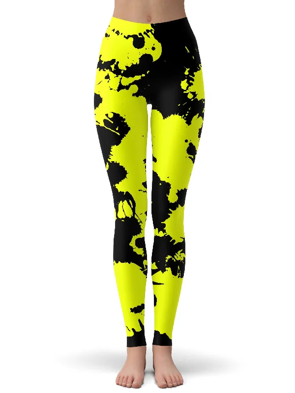 Must-Have Deals Yellow and Black Paint Splatter Leggings