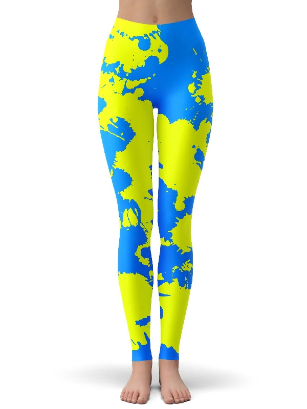 One-DAY Sale Yellow and Blue Paint Splatter Leggings