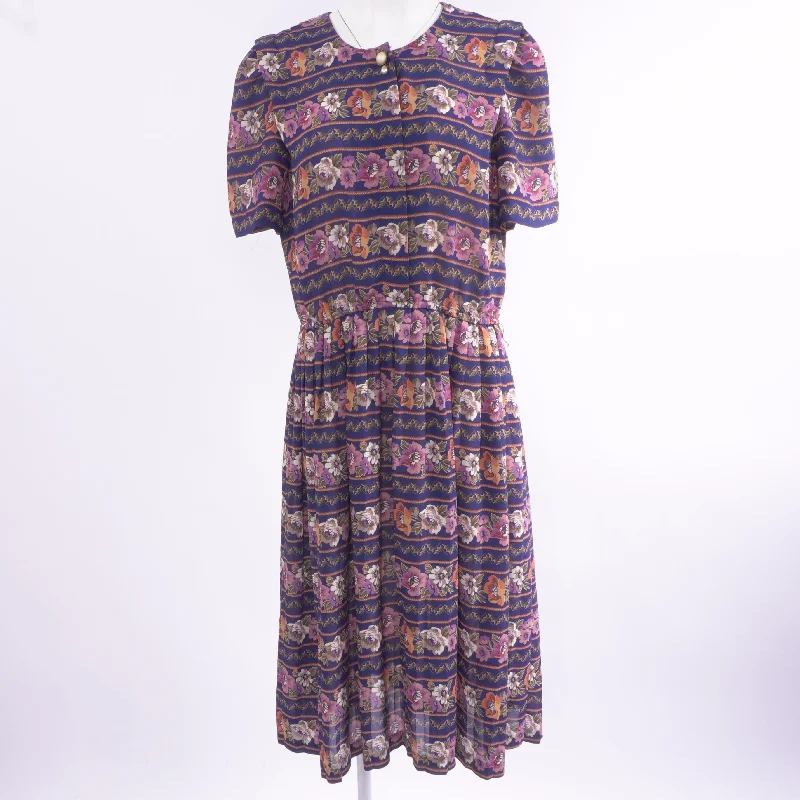 Deal Explosion 80's Floral Printed Midi Dress in Blue
