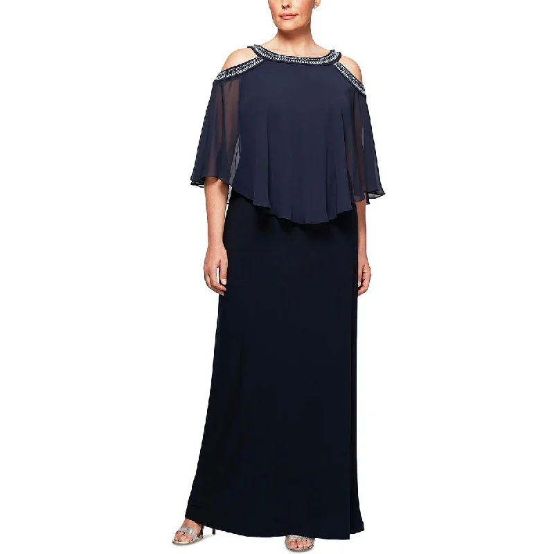 Super Bargain Alex Evenings Womens Plus Embellished Cold Shoulder Evening Dress