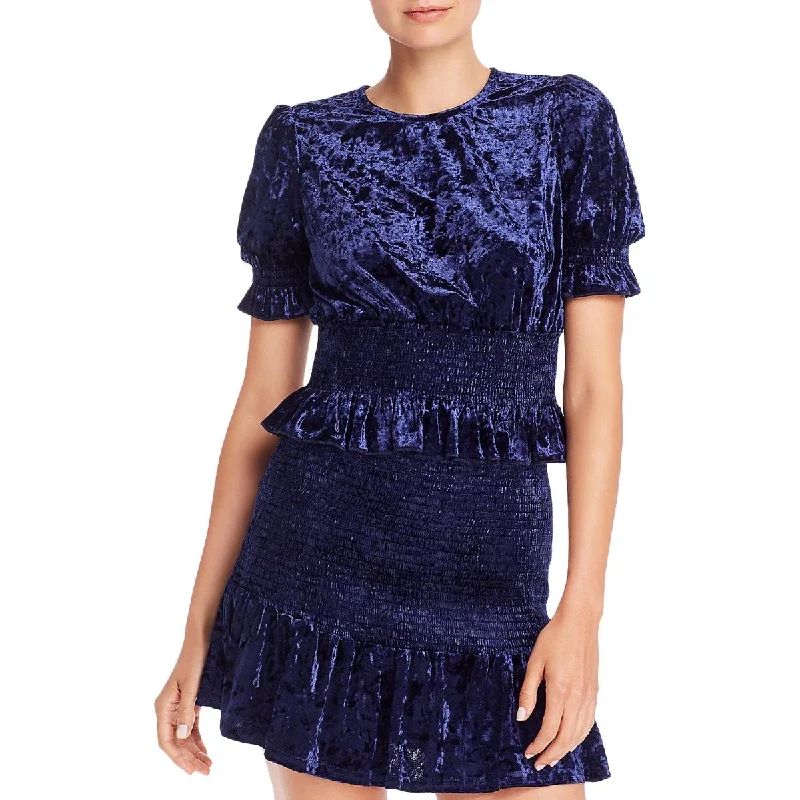 Take Advantage Aqua Womens Velvet Smocked Crop Top