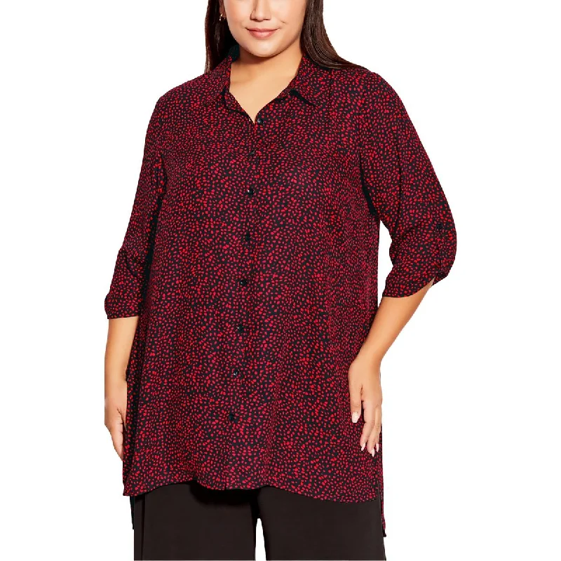 Hot Deal Avenue Studio Womens Plus Longline Printed Button-Down Top