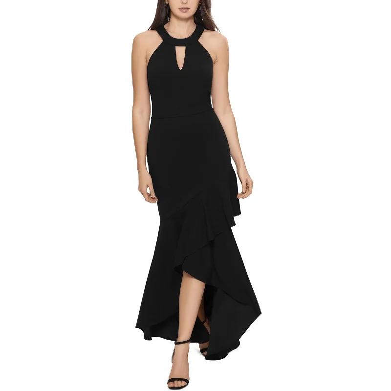 Grand Opening Sale B&A by Betsy and Adam Womens Halter Ruffled Evening Dress