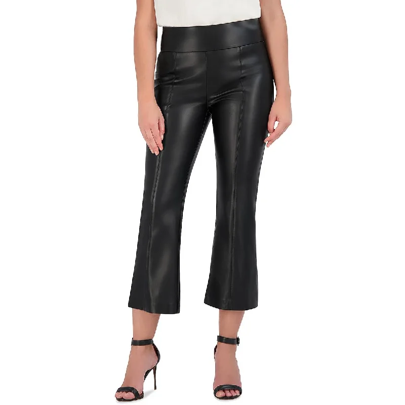 Bargain Bin BCBGMAXAZRIA Womens Faux Leather High Rise Flared Pants